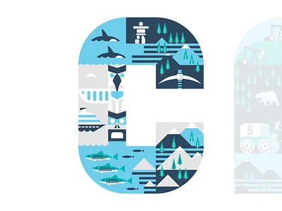 Uptake Canada Mural british columbia cruise ship illustration inukshuk killer whale mountains orca pickaxe salmon totem pole vector yukon territory