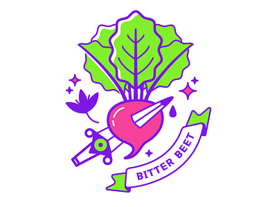 Bitter Beet beetroot bitter blood danger garden green icon illustration leaves neon pink poison purple secret stabbed sword t shirt