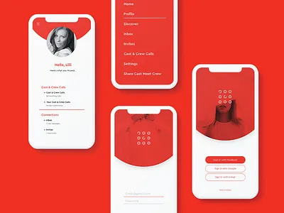 Roles cast crew ios red and white sketch ui ux design