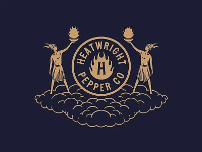 Heatwright Pepper Co. badge branding clouds flames god hot sauce minimal mythical sans serif vintage