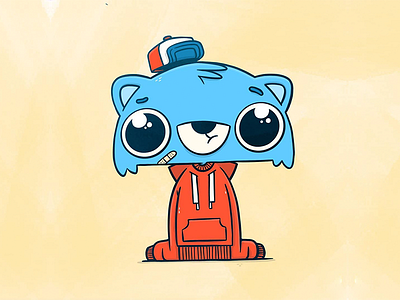 Ruckus Racoon Blue 80s adorable blake stevenson blue cartoon character design cute hat hipster hoodie illustration jetpacks and rollerskates kids mascot raccoon retro sweater