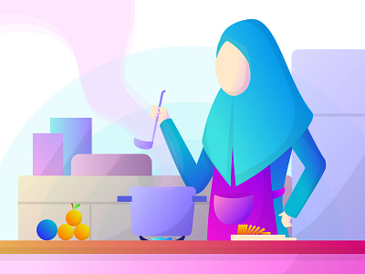 Preparing Iftar - Ramadan app design digital flat flat illustration illustration indonesia islamic landing page pink ramadan ramadan kareem simple ui uiux vector web