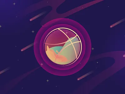 Welcoming Dribbble app colors design fluids gradient icon illustration logo minimal planets space design sun ui universe ux vector water waves web website