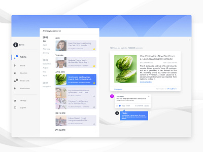 My activity history page archive blue color design flat history icon side nav sidebar ui ux vector web web design