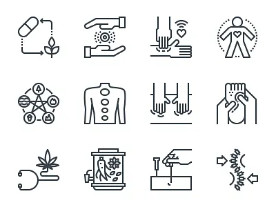 Alternative medicine icons acupuncture alternative medicine cannabis chinese concept herbal icon line massage medicine outline spa therapy