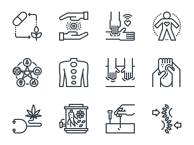 Alternative medicine icons acupuncture alternative medicine cannabis chinese concept herbal icon line massage medicine outline spa therapy