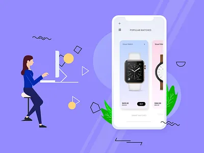 E-commerce app illustrations flatdesgin illustration mayilsamy minimalist design mobile app ux ux ideation watch white theme