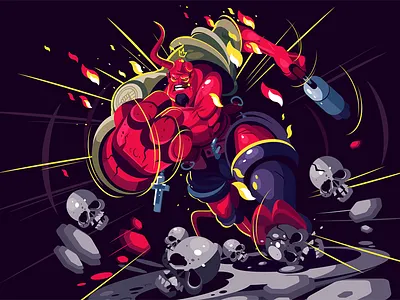 Hellboy character comics flat gun hellboy illustration kit8 man vector warrior