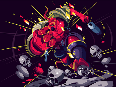 Hellboy character comics flat gun hellboy illustration kit8 man vector warrior