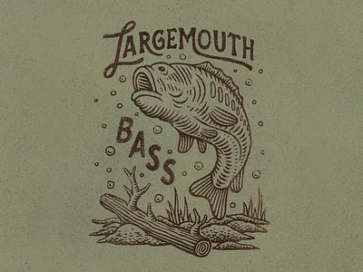 Largemouth Bass badge bass design drawing fish graphic design handlettering illustration lettering stamp texture travis pietsch vintage woodcut