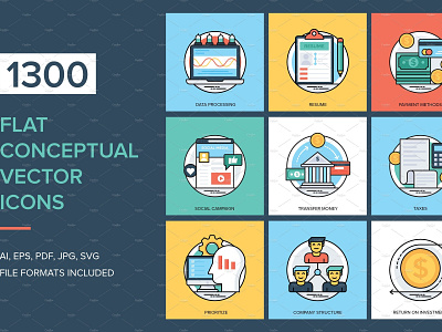 1300 Flat Conceptual Vector Icons branding bussines dashboard design flat icons graphic design icon icons icons design illustration logo social media startup startup icon technology typography
