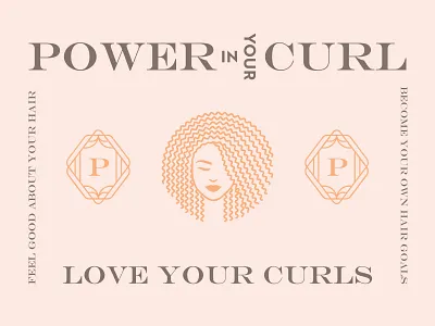 Power In Your Curl art deco brand identity coach educator feminine hair care logo mark natural hair p monogram serif trainer type