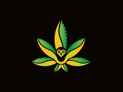 Cannabis Owl Logo bird branding cafe cannabis cannabis logo edibles ganja healing hemp illustrator leaves logo love bug marijuana medicare nature owl logo shop weed wings