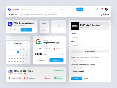 Job Portal - Component Design agency card design career clean ui component design design system designsystem employee filllo hire hiring job job board job finder job portal minimalist navigation ui component ux