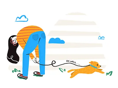 Oh Well 2d art cartoon character digital dog drawing flat flat design girl illustration minimal park pet walk woman