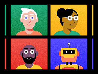 Video Call avatar grid illustration people remote robot texture video