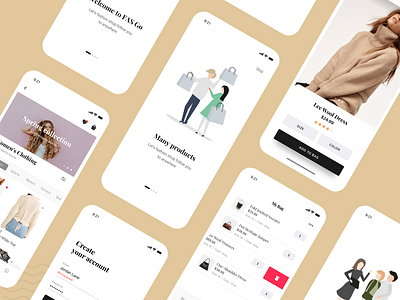 F A S G O - Fashion App UI Kit animation chart chat dark theme fashion message messenger mockup ịphone music app ui interaction ui kit ui now design women