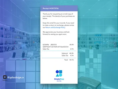 Email Receipt UI Design - Daily UI 017 aplusdesign aplusdesign.co beautiful daily ui daily ui 017 daily ui challange dailyui design ui ui design ui design challenge ui designer