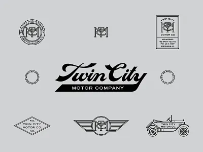 Twin City Motor Co. branding car design drawing illustration lettering type typography vintage