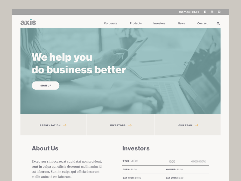 Axis homepage menu navigaton ui ux website banner