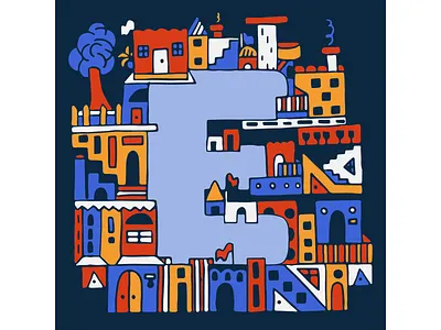 doodled letter E city design doodle doodling fun colors illustration letter tiny town typography