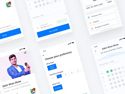 Booking Enterainment App app design booking booking app clean entertainment events app ios minimal movies seats ui white