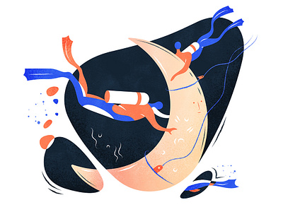 A Moon Dive | 海底捞月 cabbage chinese design flat fourchars hiwow idiom illustration moon sea vector