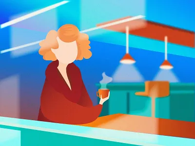 Tea Time art beautiful calm character clothes coats color curves design evening gradient graphic illustration light reflection relaxation tea vector window woman