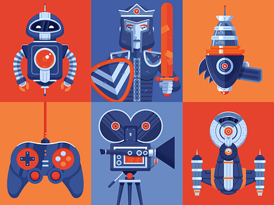 Illustration | Intergalacticon Promo Illustrations branding color colorful comics design drawing exploration freelance fun gamer games illustration illustrator nerd ray gun robot space space ship style vector