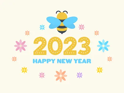 Happy 2023 cute flat illustration kawaii new year