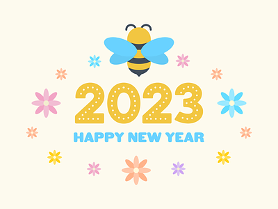 Happy 2023 cute flat illustration kawaii new year
