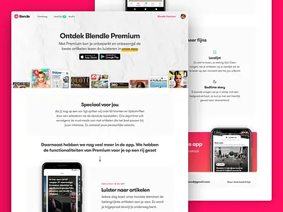 Discover Blendle Premium Landing android app articles audio blendle ios journalism landing page magazines marketing mobile news newspapers ui website