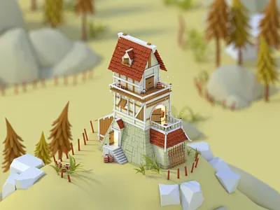 Lil Tower 3d c4d cinema4d fantasy isometric tower woods
