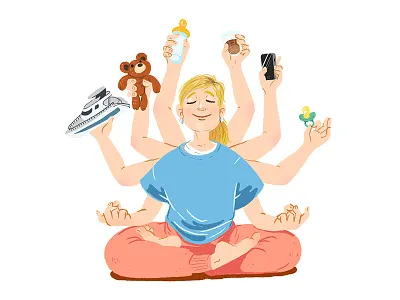 Multitasking-Martina baby illustration meditation mother procreate yacht yoga