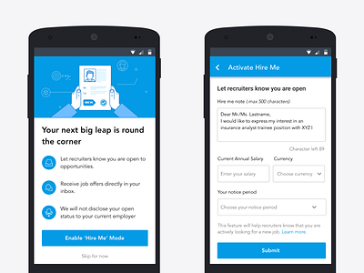 Activate hire me hire job application recruiter ui design