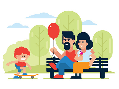 Park 2d 2d art art design family father graphic art graphic design illustration mother park son vector vector art weekday weekend
