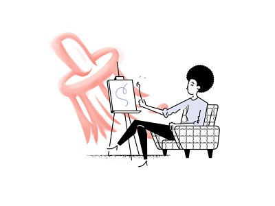 Lounging Artist canvas chair easel editorial illustration midcentury painter viktor woman