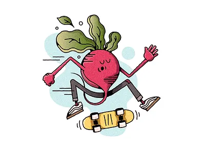 RADish 52weeks challenge character do a kickflip illustration push mongo radish skate or die skateboard skateboarding vector vegetable