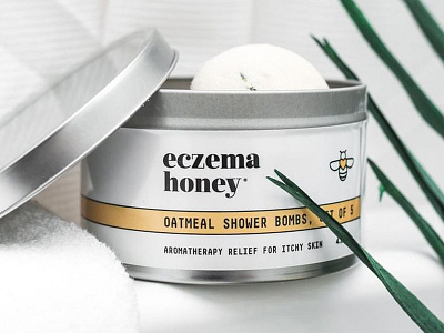 Eczema Honey Oatmeal Shower Bombs bee branding container cosmetic cream eczema healing healthy honey honeybee label logo moisturizing organic packaging san francisco skincare startup