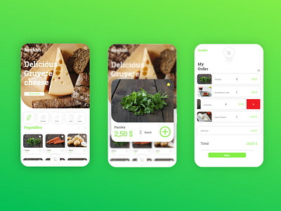 Freshhh Grocery App UI Design app applicaiton grocery illustrator ui pack uidesign