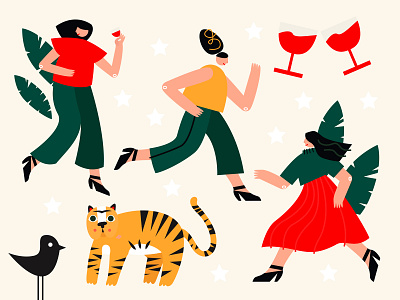 Girl party design girl illustration party plant vector