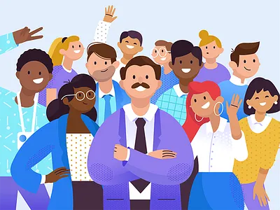 Big Boss and Co 2d app boy branding character characters design explainer flat girl illustration man people photo room shape texture ui vector