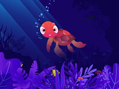 Baby Turtle Illustration anime aqua artist baby blue character color concept art deep sea design illustration art illustration art director design ocean sea creature turtle turtle power vector vibrant water water color