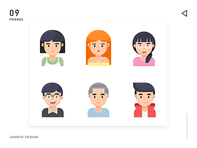 Friends 2d blue boy character design friends girl green head head portrait icon man orange red ui woman yellow