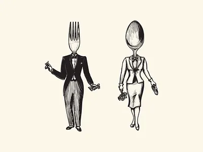 Restaurant Illustrations character design couple fork illustration loteria man mexican restaurant signage spoon woman