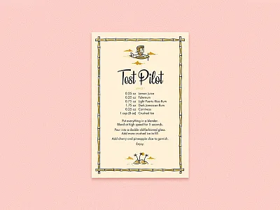 Test Pilot Recipe Card andrew kolb bartending cocktail illustration kolbisneat recipe test pilot tiki tiki mug typography