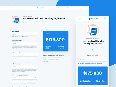 Home sale calculator brand design finance home house layout opendoor product real estate ui web