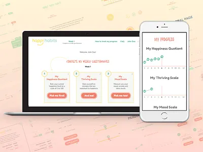 Happyhabit. Track your happiness adaptive design landing page tracker ui visual design