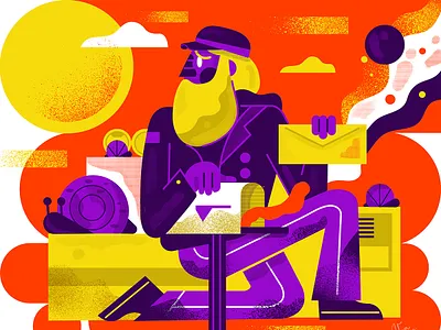 Snail Mail character grain illustration mail mailbox postoffice red shipping slug snail sun