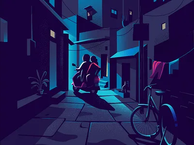 Light at the end atmosphere bangalore bicycle bike contrast illustration india lane light lighting narrow shadow